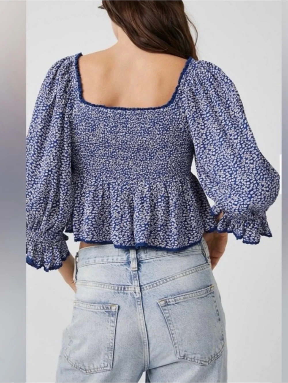 FREE PEOPLE BRITNEE PRINTED TOP crop puff sleeve floral M